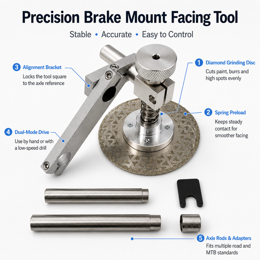 Bike Disc Brake Mount Facing Tool, Precision Brake Post Resurfacing Kit for Road/MTB, Fits 100/110/142/148mm Hubs