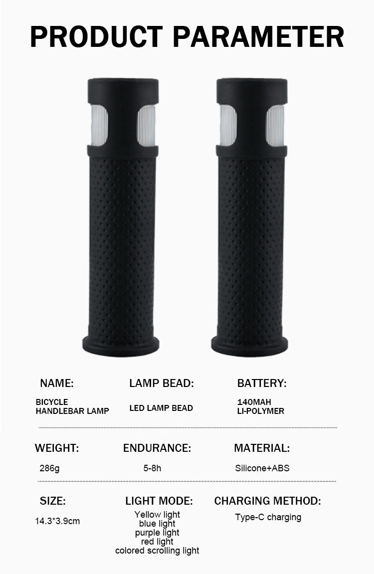 Bicycle Handlebar Grips with LED Lights - USB-C Rechargeable - Image 5