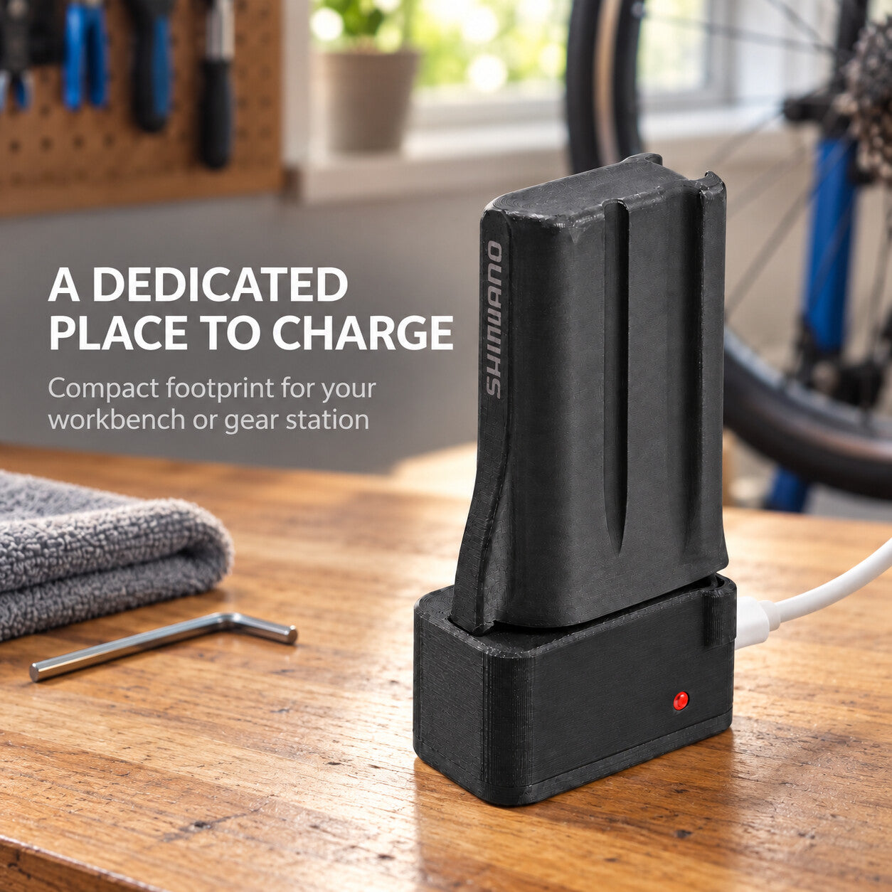 V4 | SM-BTR1 charging dock on a home bicycle workbench