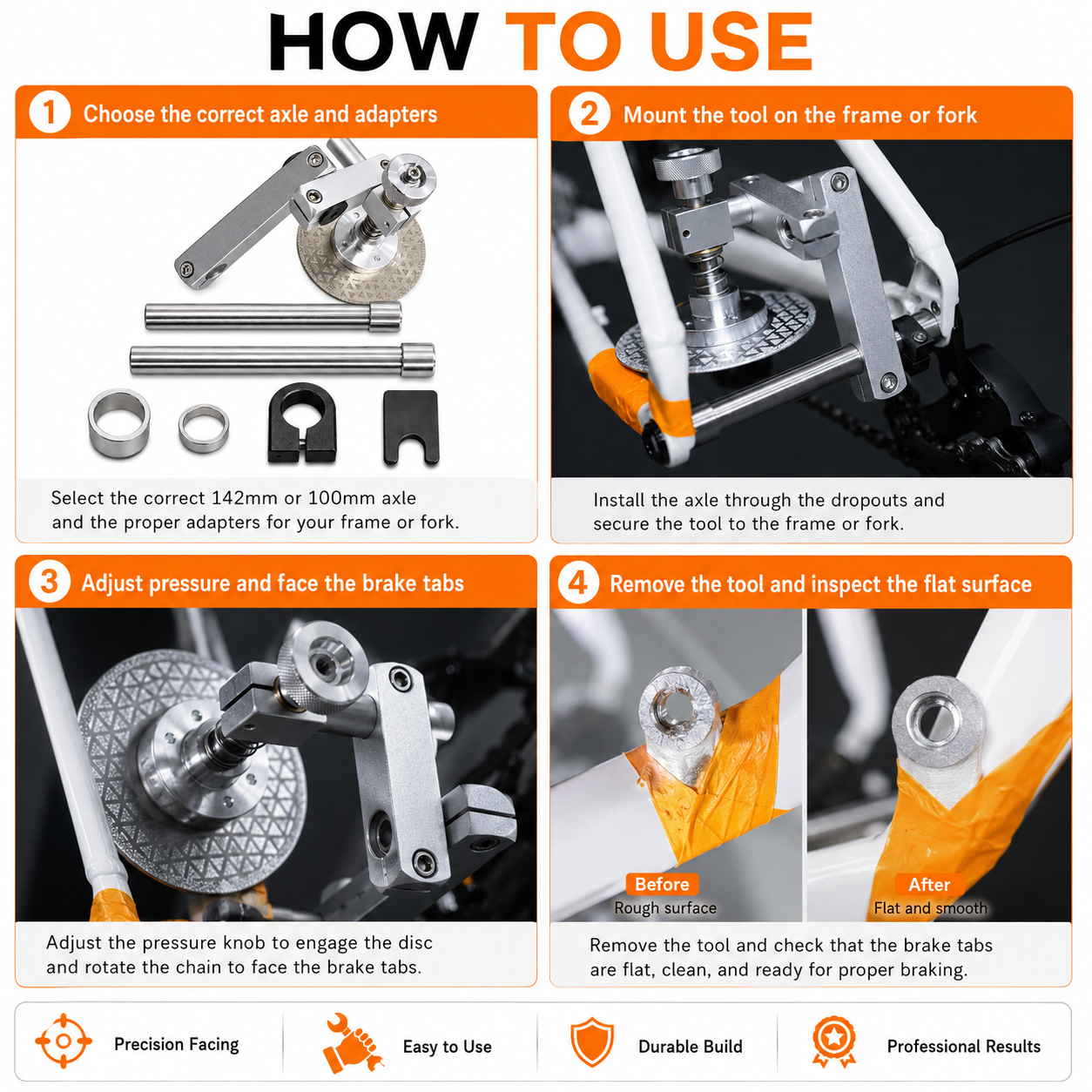 Bike Disc Brake Mount Facing Tool, Precision Brake Post Resurfacing Kit for Road/MTB, Fits 100/110/135/142/148mm Hubs